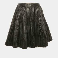 Saint Laurent Black Leather Pleated Mini Skirt M