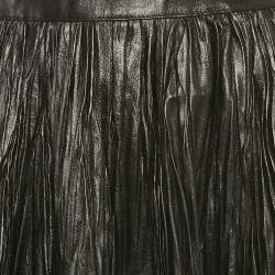 Saint Laurent Black Leather Pleated Mini Skirt M