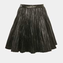 Saint Laurent Black Leather Pleated Mini Skirt M