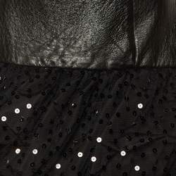 مملوكة مسبقًا Saint Laurent Black Leather & Sequin Tulle Mini Skirt L 