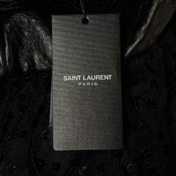 مملوكة مسبقًا Saint Laurent Black Leather & Sequin Tulle Mini Skirt L 
