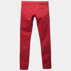 Pre Owned Saint Laurent Paris Brick Red Stretch Denim Skinny Jeans M