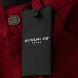 Pre Owned Saint Laurent Paris Brick Red Stretch Denim Skinny Jeans M