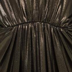 Saint Laurent Paris Gold Stretch Knit Gathered Waist Detail Dress M