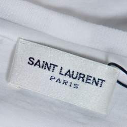 Saint Laurent Paris White Cotton Logo Printed T Shirt XL