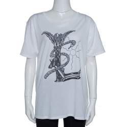 Saint Laurent Paris White Cotton Logo Printed T Shirt XL