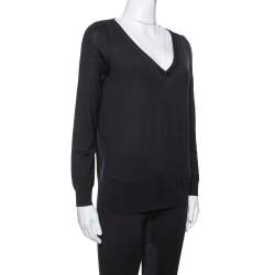 مملوكة مسبقًا Saint Laurent Paris Black Wool V-Neck Sweater S