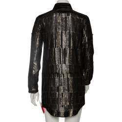 Pre Owned فستان قميص ميني سان لوران حرير لوريكس ميتاليك تفاصيل جيب بقلاب مقاس صغير - سمول 