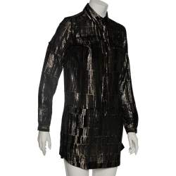 Pre Owned فستان قميص ميني سان لوران حرير لوريكس ميتاليك تفاصيل جيب بقلاب مقاس صغير - سمول 