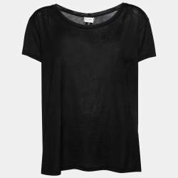 Saint Laurent Black Cotton Front Pocket Crew Neck Short Sleeve Top M