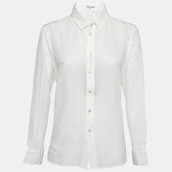 مملوكة مسبقًا Saint Laurent Pearl White Crepe de Chine Silk Shirt L