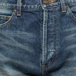 Pre Owned Saint Laurent Blue Denim Logo Embroidered Shorts M