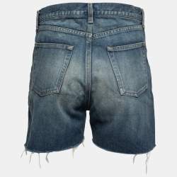 Pre Owned Saint Laurent Blue Denim Logo Embroidered Shorts M