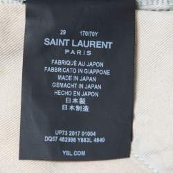 Pre Owned Saint Laurent Blue Denim Logo Embroidered Shorts M