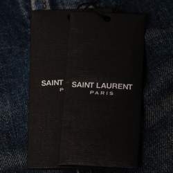 Pre Owned Saint Laurent Blue Denim Logo Embroidered Shorts M