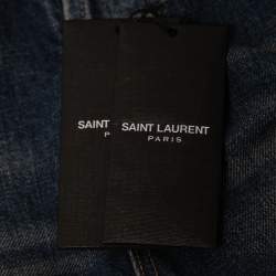Pre Owned Saint Laurent Blue Denim Logo Embroidered Shorts M