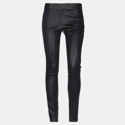 Pre Owned Saint Laurent Black Lambskin Leather Leggings Size 38