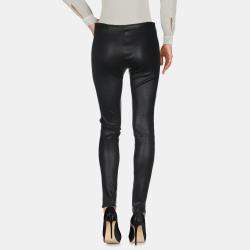 Pre Owned Saint Laurent Black Lambskin Leather Leggings Size 38