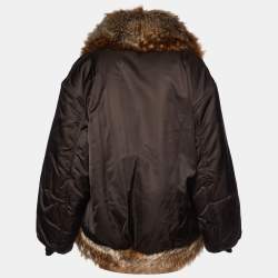 Pre Owned Saint Laurent Paris Brown Faux Fur Trim Satin Padded Bomber Jacket S
