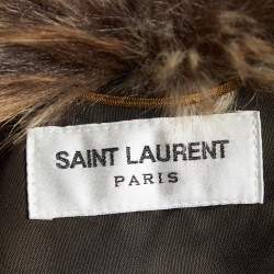 Pre Owned Saint Laurent Paris Brown Faux Fur Trim Satin Padded Bomber Jacket S