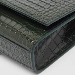 Saint Laurent Green Croc Embossed Leather New Small Kate Wallet on Chain