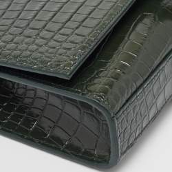 Saint Laurent Green Croc Embossed Leather New Small Kate Wallet on Chain