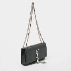 Saint Laurent Green Croc Embossed Leather New Small Kate Wallet on Chain