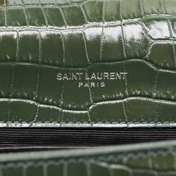 Saint Laurent Green Croc Embossed Leather New Small Kate Wallet on Chain