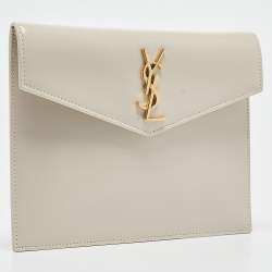 Pre Owned Saint Laurent Off White Leather Small Pouch
