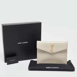 Pre Owned Saint Laurent Off White Leather Small Pouch