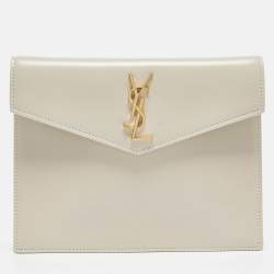 Pre Owned Saint Laurent Off White Leather Small Pouch