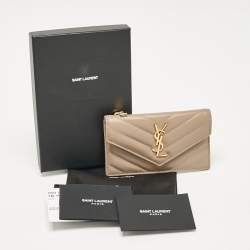 Saint Laurent Beige Matelassé Leather Cassandre Zip Card Case