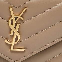 Saint Laurent Beige Matelassé Leather Cassandre Zip Card Case