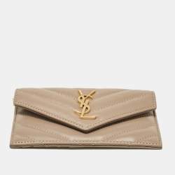 Saint Laurent Beige Matelassé Leather Cassandre Zip Card Case