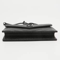 Pre Owned Saint Laurent Black Matelassé Leather Cassandre Wallet on Chain