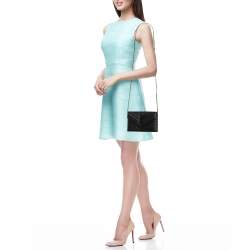 Pre Owned Saint Laurent Black Matelassé Leather Cassandre Wallet on Chain