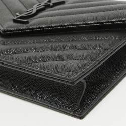 Pre Owned Saint Laurent Black Matelassé Leather Cassandre Wallet on Chain