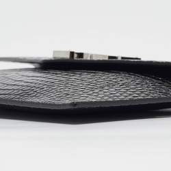 Pre Owned Saint Laurent Black Croc Embossed Leather Uptown Clutch