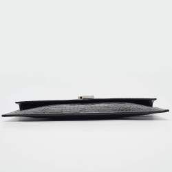 Pre Owned Saint Laurent Black Croc Embossed Leather Uptown Clutch
