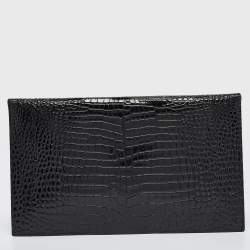 Pre Owned Saint Laurent Black Croc Embossed Leather Uptown Clutch