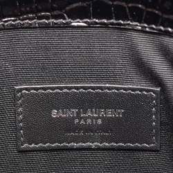 Pre Owned Saint Laurent Black Croc Embossed Leather Uptown Clutch