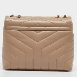 Pre Owned Saint Laurent Beige Matelassé Leather Small Loulou Shoulder Bag