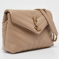 Pre Owned Saint Laurent Beige Matelassé Leather Small Loulou Shoulder Bag