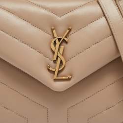 Pre Owned Saint Laurent Beige Matelassé Leather Small Loulou Shoulder Bag