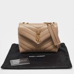 Pre Owned Saint Laurent Beige Matelassé Leather Small Loulou Shoulder Bag
