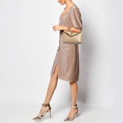 Pre Owned Saint Laurent Beige Matelassé Leather Small Loulou Shoulder Bag