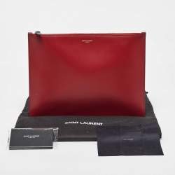 Saint Laurent Red Leather Zip Pouch Clutch