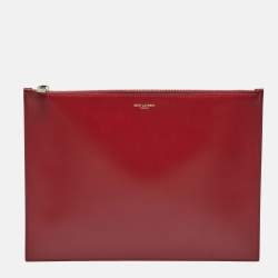 Saint Laurent Red Leather Zip Pouch Clutch