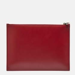 Saint Laurent Red Leather Zip Pouch Clutch