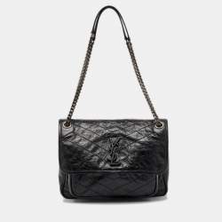 Saint Laurent Black Crinkled Leather Medium Niki Shoulder Bag
